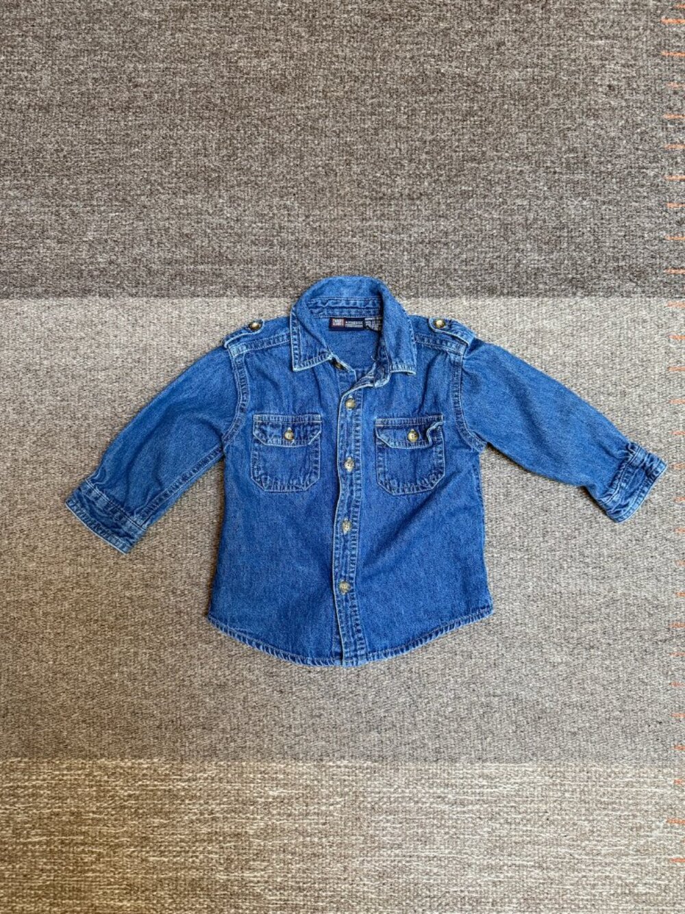 Vintage 90s Faded Glory Medium Wash Denim Button Up Shirt Size 18 Months
